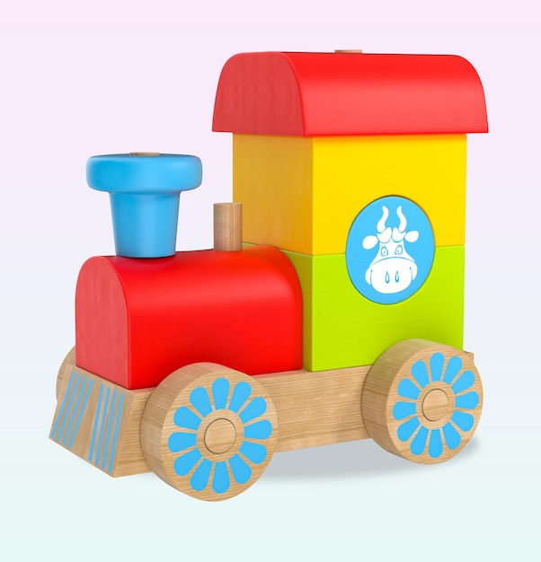 A wooden 3d train toy