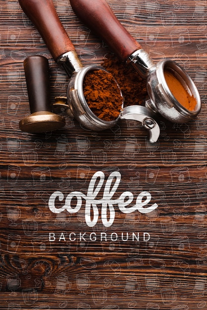 Wooden background with coffee stuff