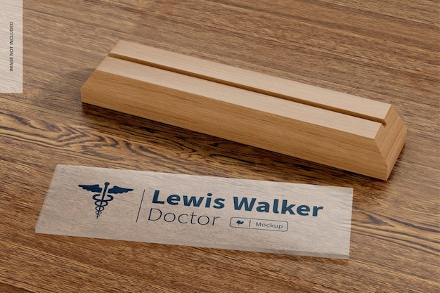 Wooden Base Name Plate Mockup, Dropped