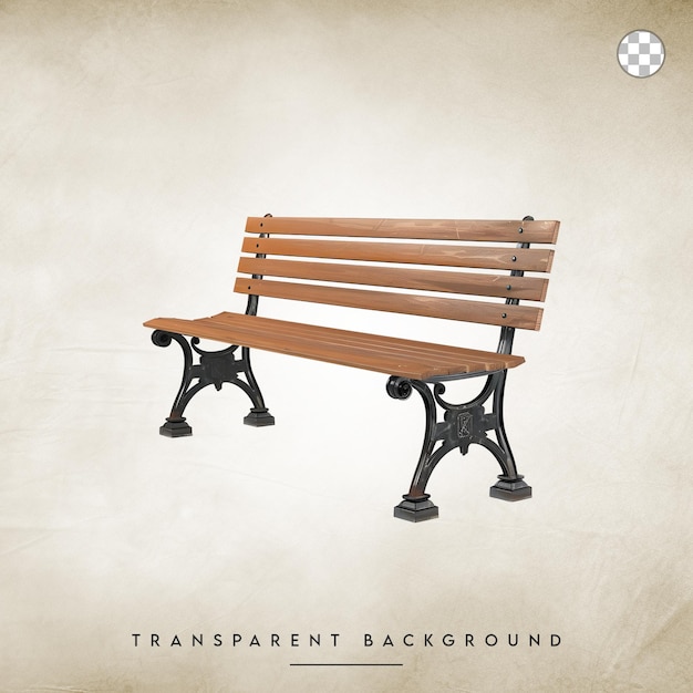 Wooden bench with black metal legs isolated on transparent background