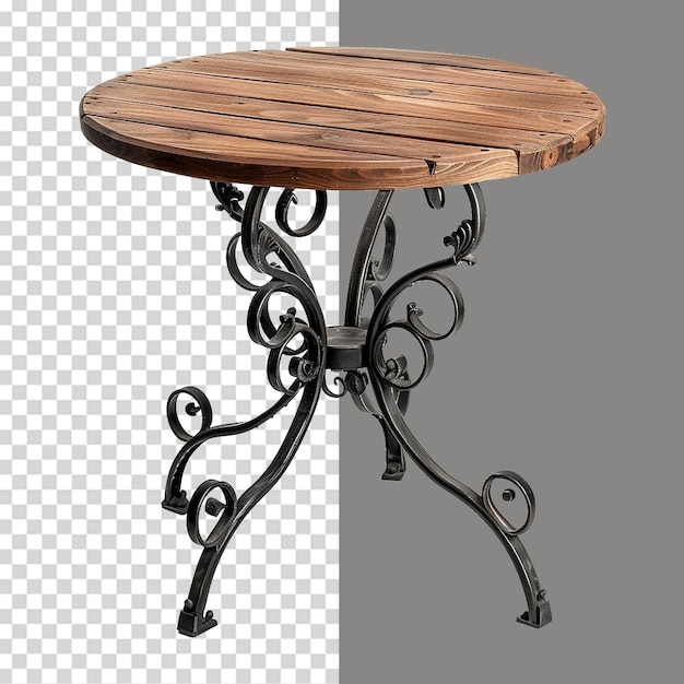 PSD wooden black iron table isolated on transparent background