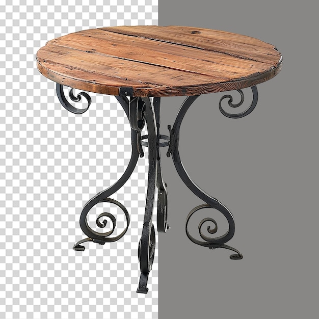 PSD wooden black iron table isolated on transparent background