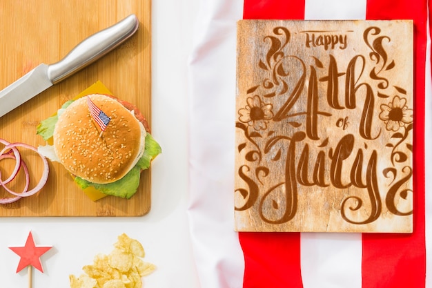 PSD wooden board mockup with hamburger