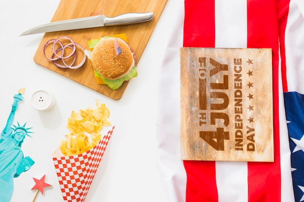 Wooden board mockup with hamburger