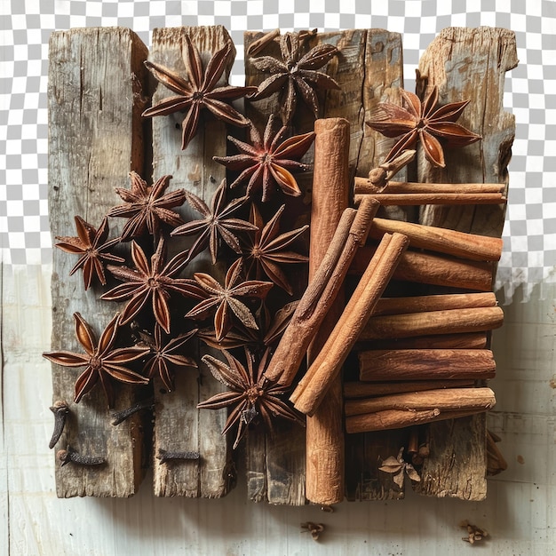 PSD a wooden board with cinnamon sticks on it and a stick with the words cinnamon on it