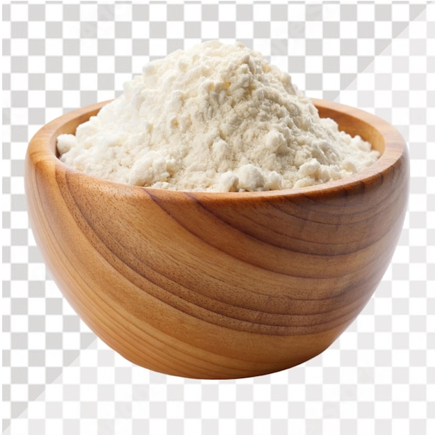 Wooden bowl of flour isolated on transparent background