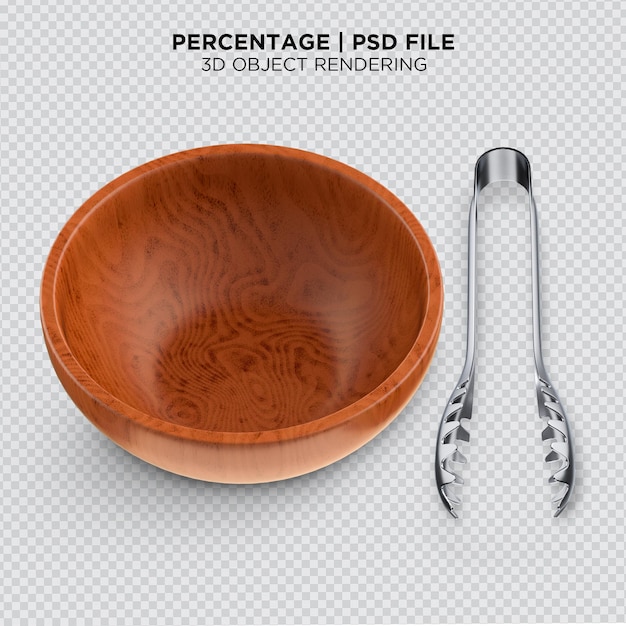 Wooden Bowl sauce dishes with Wood utensils 3D rendering