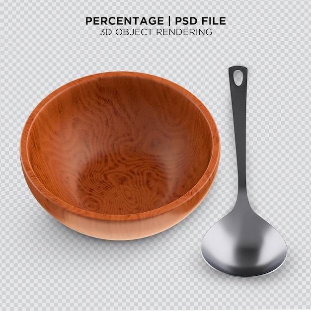 Wooden Bowl sauce dishes with Wood utensils 3D rendering