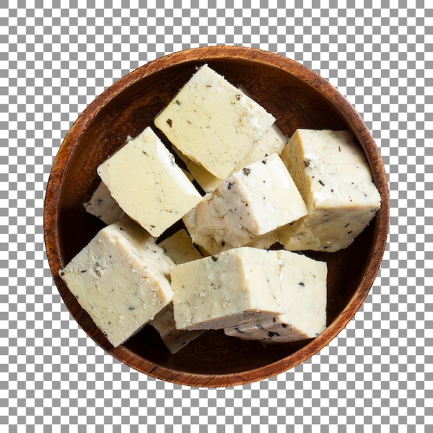 Wooden bowl of tofu isolated on transparent background