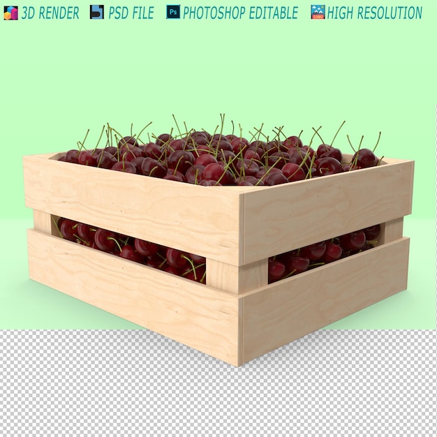 PSD wooden box with fruits 3d psd file