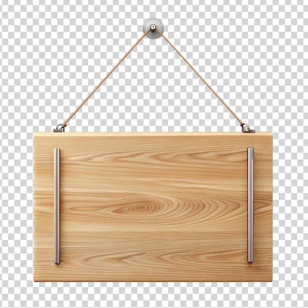 A wooden box with a gold chain hanging from it on transparent background