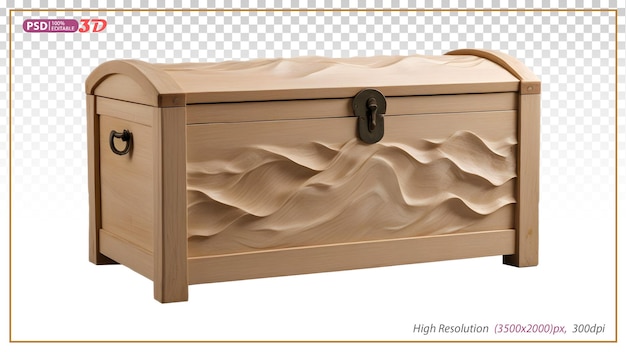 a wooden chest of drawers with a design of a wave on the bottom