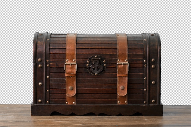 Wooden chest over white background