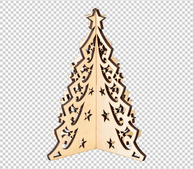 Wooden christmas tree isolated on a transparent background