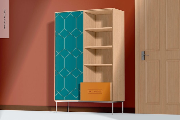 Wooden Closet Mockup with Decorative Cube