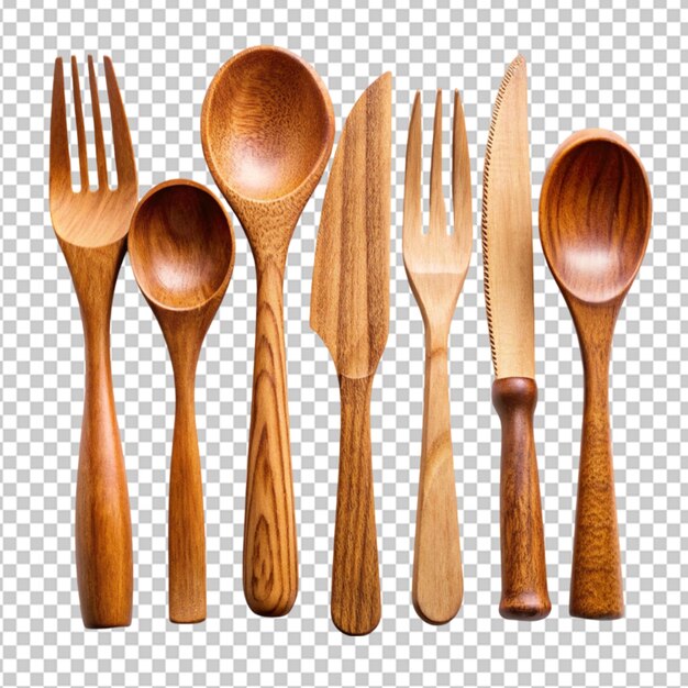 wooden cutlery on transparent background