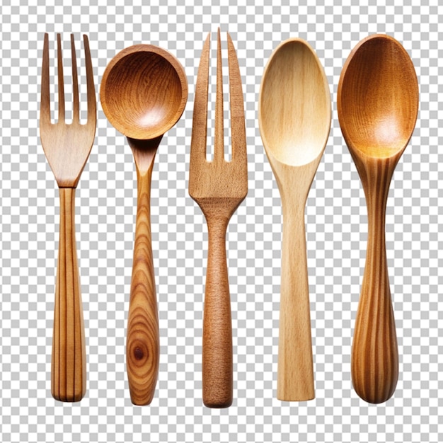 wooden cutlery on transparent background