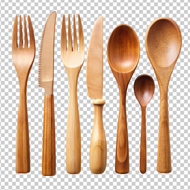 wooden cutlery on transparent background