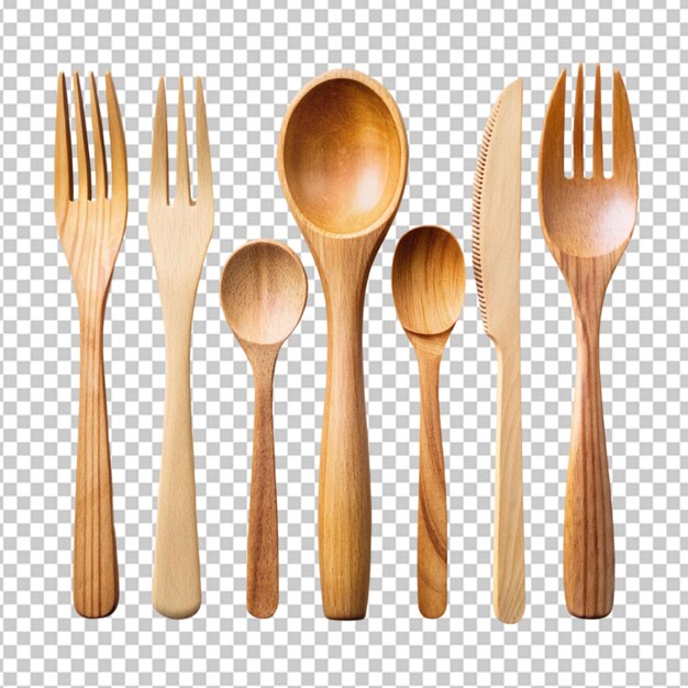 wooden cutlery on transparent background