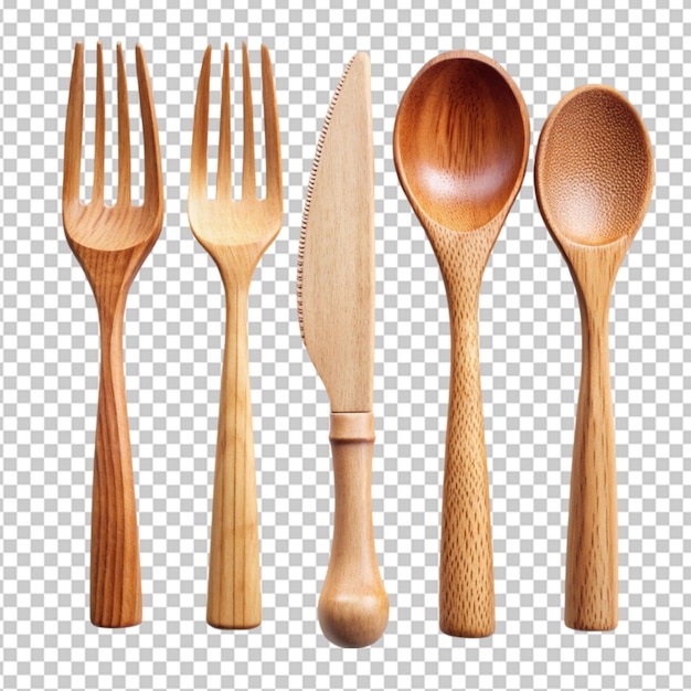 PSD wooden cutlery on transparent background