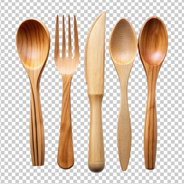 wooden cutlery on transparent background