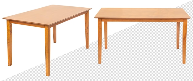 Wooden dining table. Isolated from the background. View from different sides