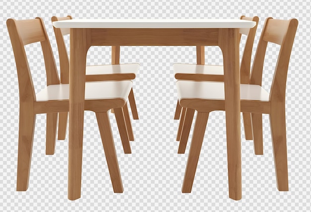 Wooden dining table set on transparent background. 3d rendering