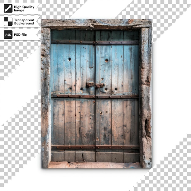 PSD a wooden door with a window that says no on it