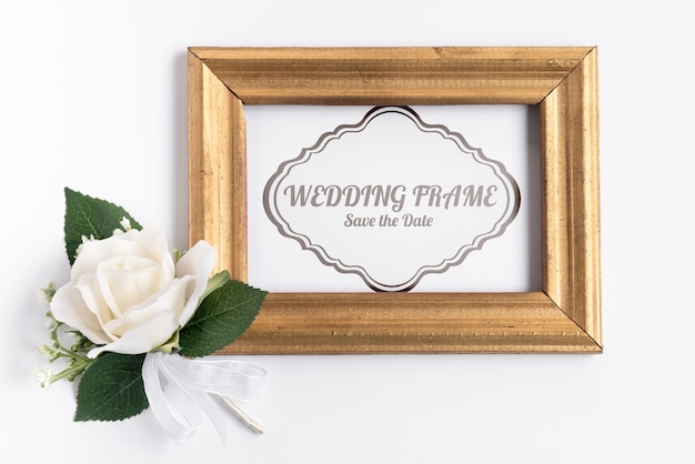 Wooden frame wedding invitation with rose