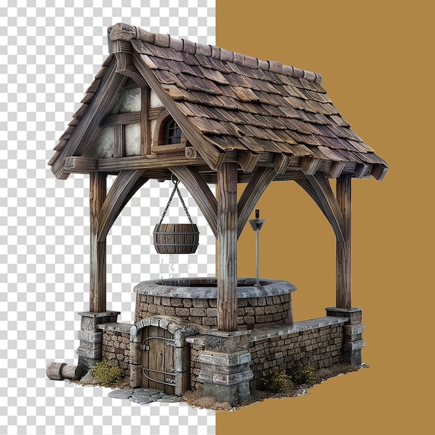 a wooden gazebo with a bird house on it