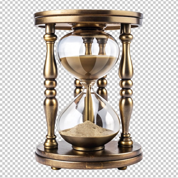 Wooden hourglass with falling sand isolated on png transparent background