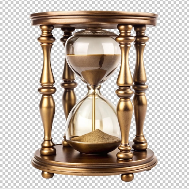 Wooden hourglass with falling sand isolated on png transparent background