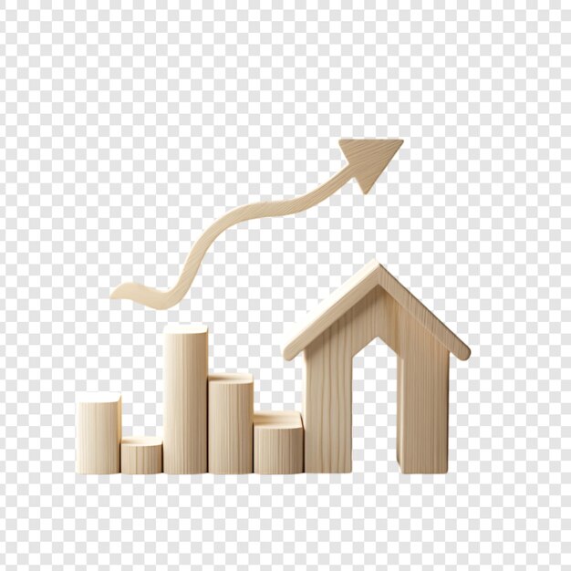 PSD wooden house and growth chart on a transparent background