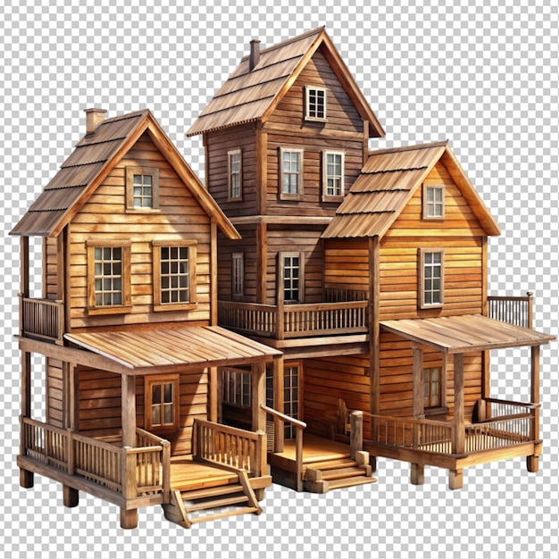 PSD wooden houses in wild west style transparent background