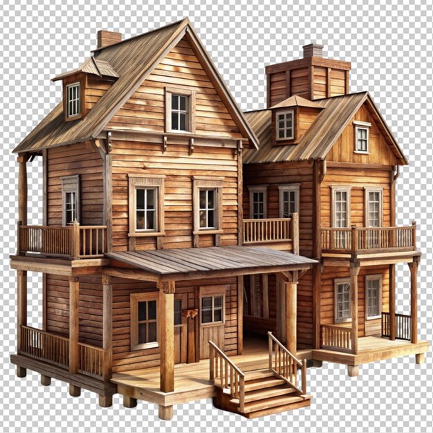 PSD wooden houses in wild west style transparent background