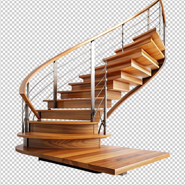 PSD wooden interior staircases with handrails halfpence on transparent background