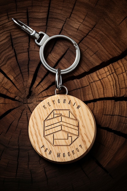 Wooden keychain  mockup