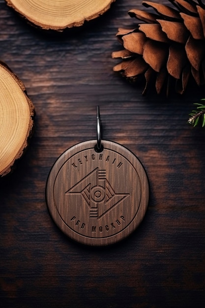 Wooden keychain  mockup