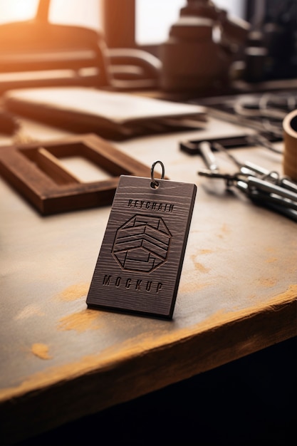 PSD wooden keychain  mockup