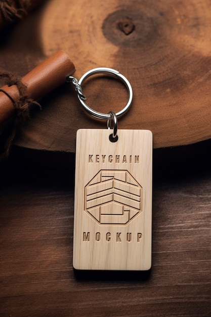 Wooden keychain  mockup