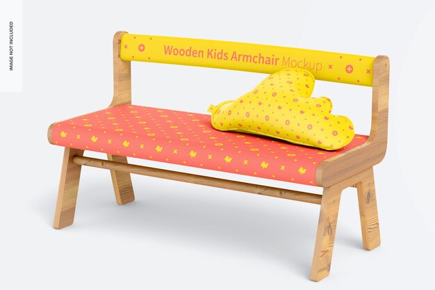 PSD wooden kids armchair mockup, right view