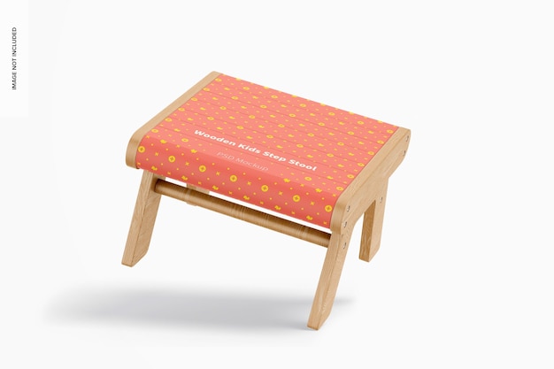 Wooden Kids Step Stool Mockup, Leaned