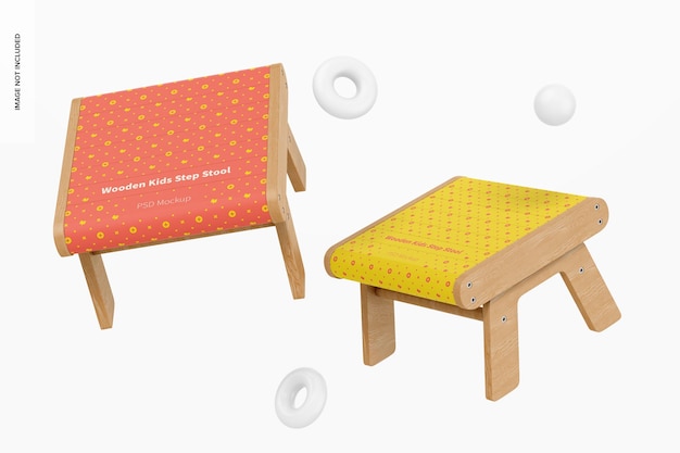 Wooden Kids Step Stools Mockup, Floating