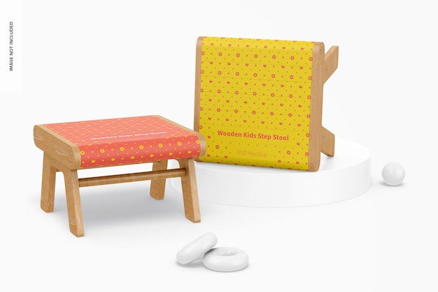 Wooden Kids Step Stools Mockup