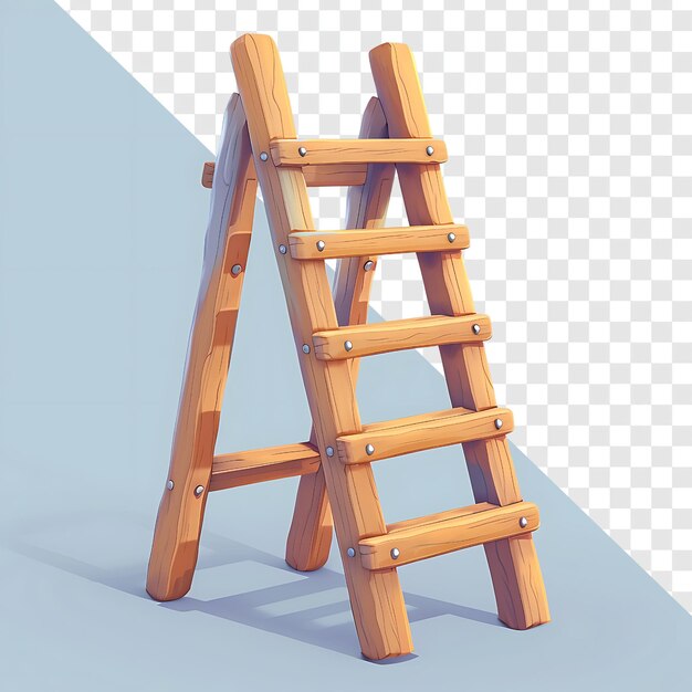 a wooden ladder is standing on a blue surface