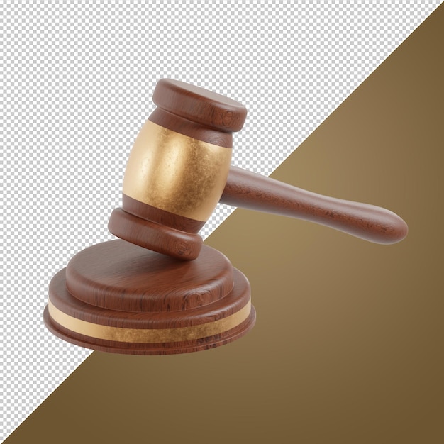 A wooden law gavel with golden on top 3d render illustration