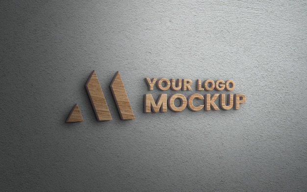 Wooden logo mockup on wall