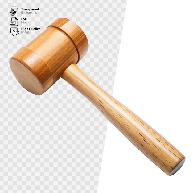 PSD wooden mallet isolated on transparent background