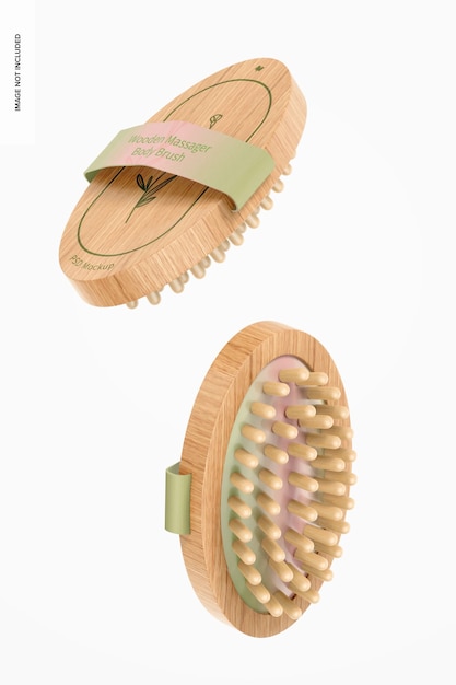 Wooden Massager Body Brushes Mockup, Floating