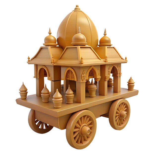 a wooden model of a building with a gold roof